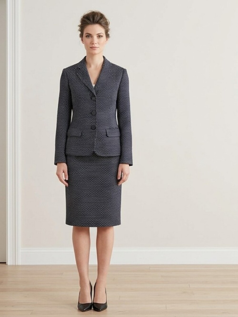 Le Suit Black & ‎ White Textured Notch-Lapel Blazer